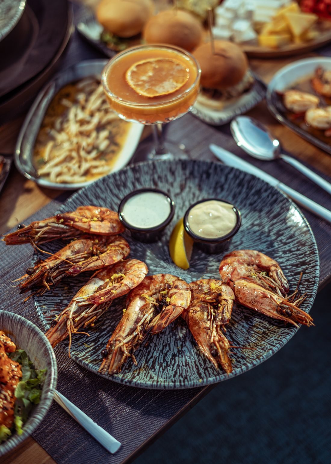 Grilled prawns, plated